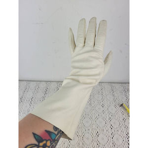 Vintage Real Kid White Ivory Soft Leather Gloves Made in France Women's Size 7.5